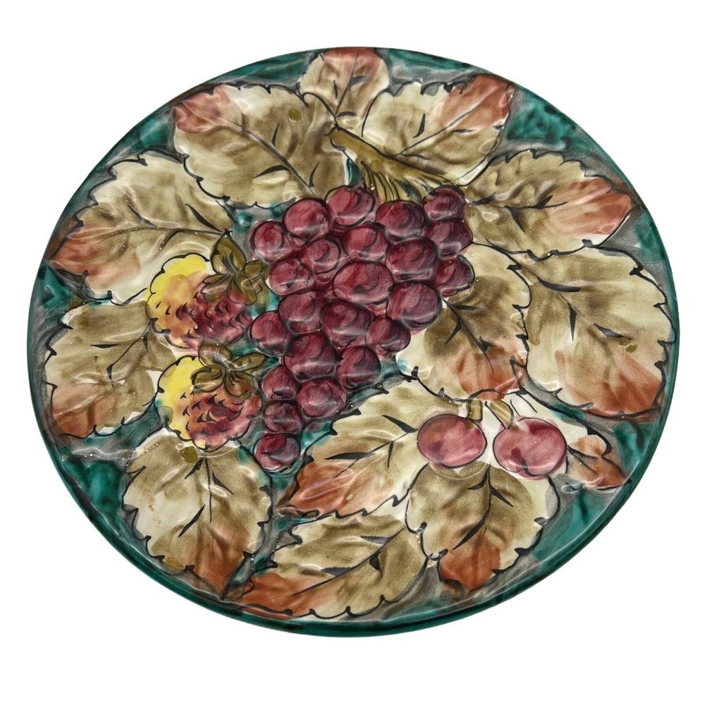 Ceramic Collectible Plate w/ Grape Design Italy Signed 10" Textured